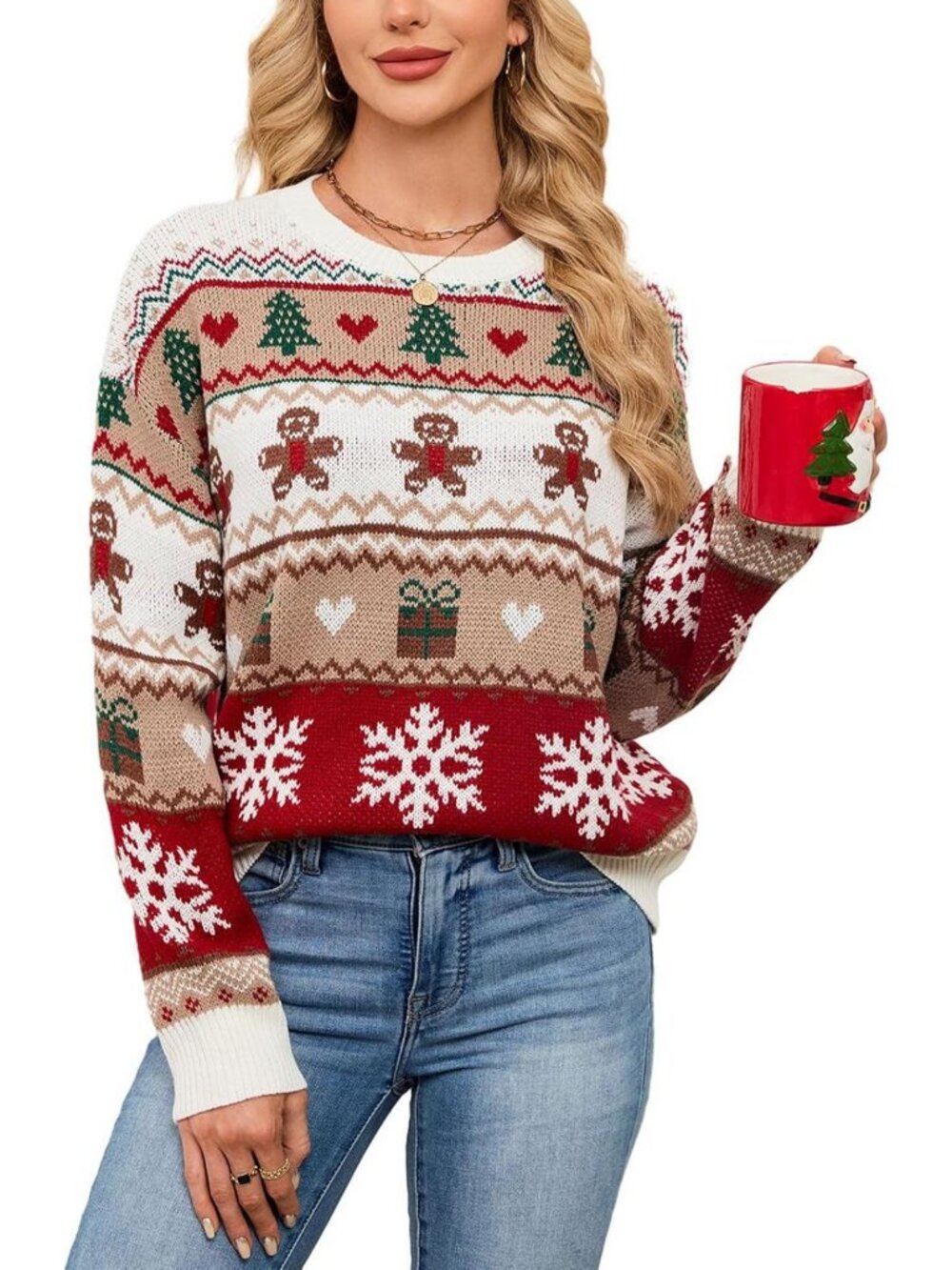 Cozy Women's Christmas Crew Neck Pullover Sweater for Fall & Winter 2026